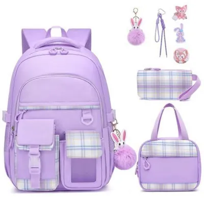 Image de Ensemble de sac à dos pour fille, violet, 3 pièces, respirant, déperlant, pour les classes de 1ère à 5ème