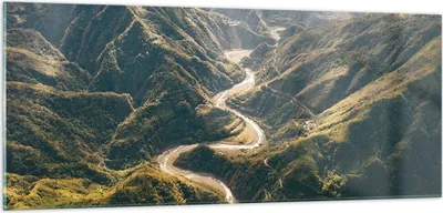 Produktbild von Bilder auf glas - Einteilig - Berge Weg Wald - 100x40cm - Glasbilder - Wandbilder - Bilder - zum Aufhängen bereit - Wanddekoration aus Glas - Glas Bilder - Wandbild auf Glas - GAB100x40-4700