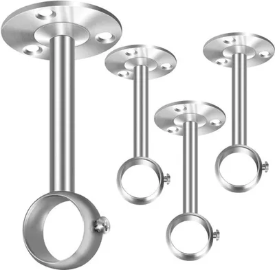 Produktbild von Set mit 4 verstellbaren silbernen Plafondhaltern für Gardinenstangen