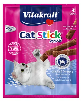 Produktbild von Vitakraft Cat Stick + Scholle & Omega 3, Snacks, Katze, Adult, Rind, Schweinefleisch, Geflügel, 18 g, Zuckerfrei