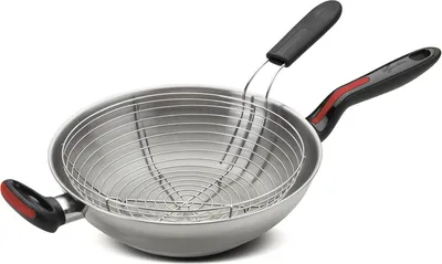 Image de Wok rond/sofrito cocotte - noir rouge inox céramique - gaz induction - plaque vitrifiée