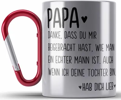 Produktbild von Trendation - Papa Edelstahl Tasse Karabiner Geschenk von Tochter Karabiner Edelstahl Tasse Karabiner Edelstahl Sprüche Vatertag Geschenkidee Spruch Vater (Rot)