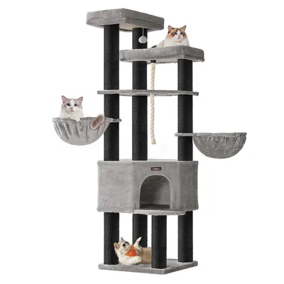 Produktbild von FEANDREA Kratzbaum 186 cm, Katzenbaum für große katzen, 13 dicken Säulen (11 cm d), stabil, Kippschutz, Tintenschwarz