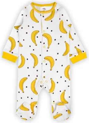 Immagine prodotto di Tutina per neonati – Intera con motivo a banane – Bianca – Taglia 74/80 (6–12 mesi) – 100% cotone – Comoda ed elegante