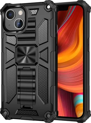 Produktbild von Mobigear Armor Stand iPhone 13 Hülle Hardcase Backcover Stoßfest mit Ständer - Schwarz