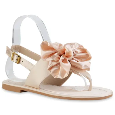 Produktbild von VAN HILL Damen Zehentrenner Sandalen Schleifen Schuhe 840450, Farbe: Beige, Größe: 41