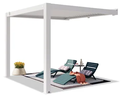 Zdjęcie produktu dla PRIMEYARD Pergola przyścienna tarasowa 3x3 m słupy aluminium z dachem z aluminiowych listew pergola przyścienna biały