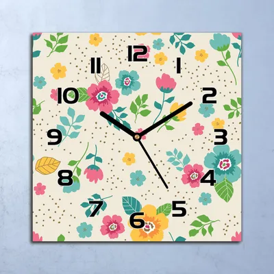Produktbild von Wanduhr Echt-Glas-Küchenuhr Vintage Bunte Blumen Quarz 30x30 Deko Bilder