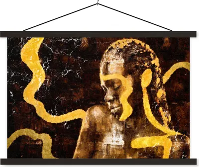 Produktbild von MuchoWow® Textilposter Frau - Schwarz - Gold 60x40 cm mit schwarzem Rahmen - Hölzernes