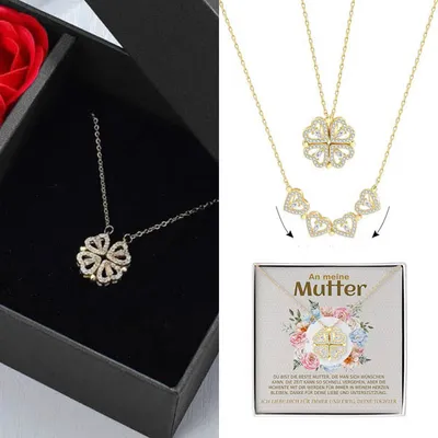Produktbild von An meine Mutter - 2in1 Halskette mit Kleeblatt- und Herzmotiv mit Rosenbox für Damen - CALI_CLOVERIE_ROSEBOX