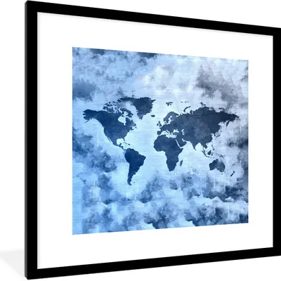 Produktbild von MuchoWow® MuchoWow® Gerahmtes Poster Weltkarte - Blau - Farbe 40x40 cm - Poster mit zchwarzem Bilderrahmen - Poster - Plakat im Rahmen