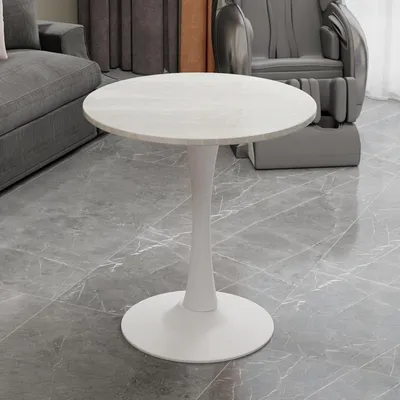 Produktbild von Runder Esstisch Ø 70 cm für 2-4 Personen - Weißer Küchentisch in Marmor-Optik - Mid-Century Modern Design - Stabiler Speisetisch für Esszimmer