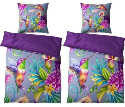 Produktbild von SANILO® Bettwäsche 135x200 cm, 100% feinste Baumwolle, 4-teilig, Bettbezug, Kissenbezug 80x80cm - Kolibri