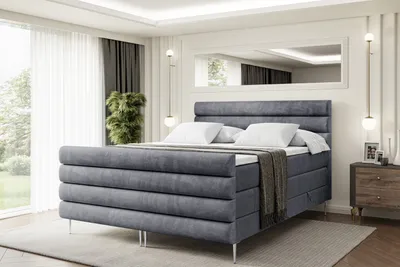 Produktbild von ALTDECOR Boxspringbett mit Silber Füßen, Matratze und Lattenrost, Topper, Fußteil, Polsterbett mit Bettkasten, Bett mit Stauraum H3- und H4- Matratze-CELESTIA-FS-Z KING-140x200 - Dunkelgrau Casablanca
