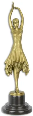 Image de Casa Padrino Sculpture de luxe en bronze Danseuse or / noir 12,9 x 12,9 x H. 44,6 cm - Statue en bronze avec socle en marbre - Accessoires déco