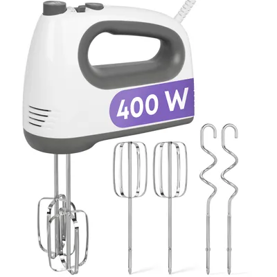 Produktbild von Clatronic Mixer mit kraftvollen 400 Watt-Motor | Handmixer mit Turbostufe & 5 Geschwindigkeitsstufen | inkl. spülmaschinengeeigneten Edelstahlquirle und -knethaken | HM 3775