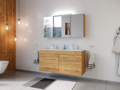 Produktbild von Badmöbelset Helios 2-teilig Spiegelschrank eiche gold : Eiche Gold Varianten: Eiche Gold