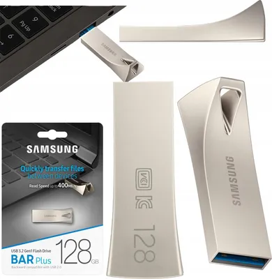Zdjęcie produktu dla Samsung MUF-128BE, 128 GB, USB Typu-A, 3.2 Gen 1 (3.1 Gen 1), 400 MB/s, Bez zatyczki, Srebrny