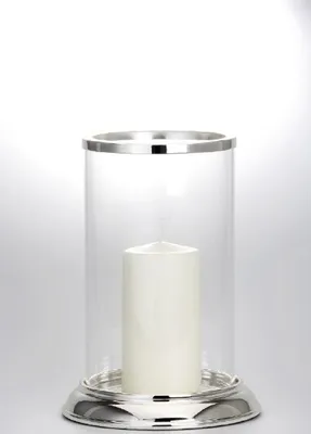 Produktbild von Windlicht versilbert und anlaufgeschützt mit Klarglas (H 28 x D 19,5 cm), hochwertiges Qualitäts Windlicht