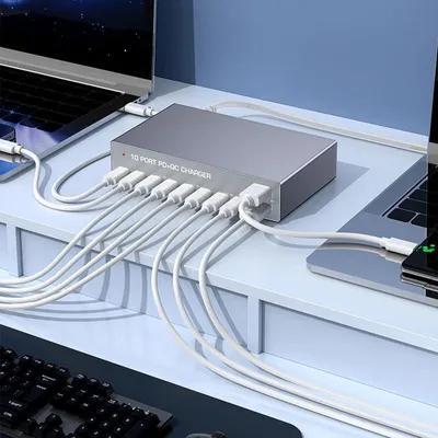 Obrázok produktu pre Bakeey WLX-X6Y 140 W USB-C nabíjačka s 10 portmi, 8x USB-C, 2x USB-A, stolová rýchlonabíjacia stanica s podporou PD 3.0, zástrčka pre EÚ, pre iPhone, Samsung, sivá