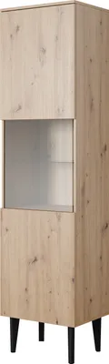Immagine prodotto di Mobiletto BERGEN, cassettiera con frontale in vetro, mobile con ante in vetro, 51x196x37, rovere ARTISAN, gambe in legno nero, stile scandinavo