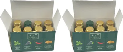 Produktbild von Food-United DRESSING-OLIVENÖL Fläschchen Geschenkset 16x 12ml, ART COLLECTION, italienisches Olivenöl extra nativ kaltgepresst mit nur 0,8 % Säure, von TERRE FRANCESCANE, Basilikum Zitrone  Knoblauch  Rosmarin  Chili  weißer-Trüffel Balsamico