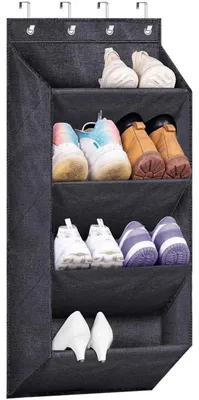 Image de Étagère à chaussures suspendue pour porte, 4 compartiments, noire, en tissu Oxford, idéale pour camping-car, dortoir