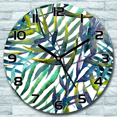 Produktbild von Wanduhr aus Glas Rund fi 30 Blätter grün blau Quarz Deko Schlafzimmer Büro