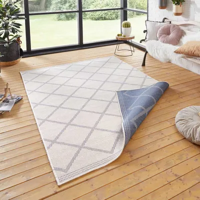 Zdjęcie produktu dla Dywan na taras 80x150cm, niebieski dwustronny, sznurkowy płasko tkany