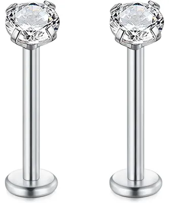 Immagine prodotto di Piercing labbra, tipo "stud", in acciaio chirurgico argentato, 16G, 1,2 x 12 mm, con zircone, confezione da 2 pezzi