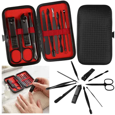 Produktbild von Maniküre- und Pediküre-Set im Etui, Kosmetikset aus Edelstahl, schwarz, 10-teilig
