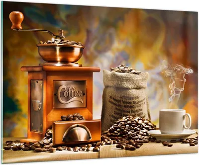 Produktbild von Bilder auf glas - Kaffee Körner Mühle Tasse - 100x70cm - Glasbilder - Wandbilder - Kunstdruck - zum Aufhängen bereit - Wanddekoration aus Glas - Glas Bilder - Wandbild auf Glas - GAA100x70-2592