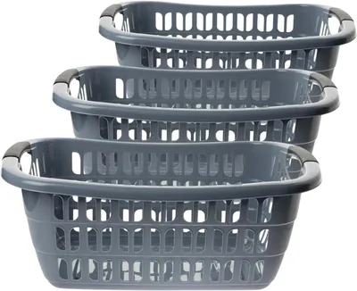 Produktbild von Wäschewanne 3er Set, große Wäschekörbe 55 x 37 x 20 cm, 30 L, Kunststoff, stapelbar und belüftet, ergonomische Schaumstoffgriffe