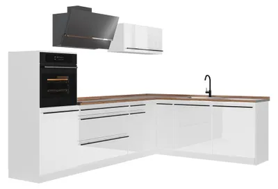 Imagen del producto de Cocina esquinera Vicco R-Line Blanco alto brillo/Blanco 287 x cm encimera Roble dorado, Model 66774