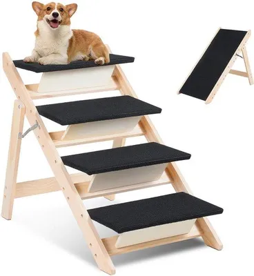 Produktbild von Zwei-in-eins-Hundebett Hundehänge - Einstellbare Hundebett - Für Große und Kleine Hunde - Für Bett und Sofa - Birkenholz - Landeplatz Antislip bis 80kg