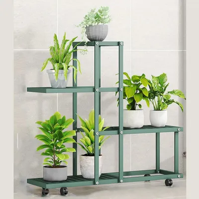 Immagine prodotto di Portavasi - Scaffale per fiori - 4 ripiani - Scaffale angolare - Metallo - Per balconi e interni - Arancione