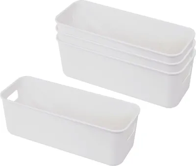 Produktbild von 4 Stück Aufbewahrungsboxen aus Kunststoff, Aufbewahrungskorb mit Griffen, Kunststoff-Organizerbox, Aufbewahrungsboxen, für Küche, Büro, Badezimmer, Küchenschrank, Kosmetik, Kinderzimmer