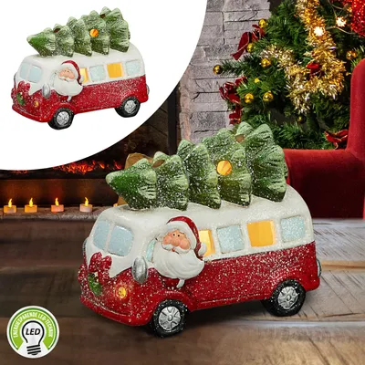 Produktbild von Bully mit LED Beleuchtung 21x16,5x11cm Weihnachtsbaum Weihnachtsdeko  Bus Weihnachtsbus Steinzeug