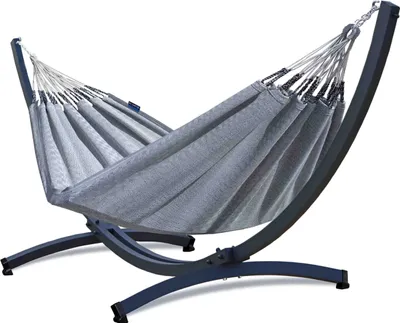 Produktbild von Potenza Outdoor Hängematte mit Verzinkter Tytan Gestell für 2 Personen I 100% Baumwolle Doppelhängematte 230x160 cm, 200kg I Hängemattengestell 350kg
