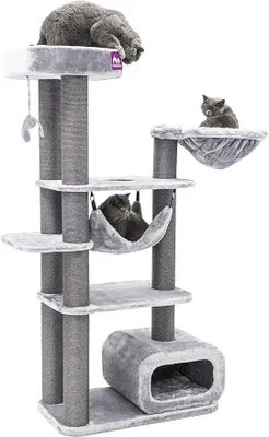 Image de Arbre à chat Design, modèle Interstate, 178 cm, grand arbre à chat avec 12 poteaux en sisal, couleur grise