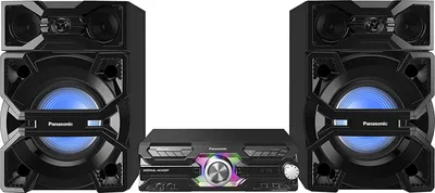 A Panasonic SC-MAX3500 home audio system with two speakers and a central unit, displayed against a white background.