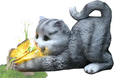 Produktbild von Solarbetriebene Katzenstatue, Schmetterlings-Solarleuchten für den Außenbereich, Dekorative Tierfigur für den Garten, Wasserdichte Harzskulptur, LED-Beleuchtung, für Rasen und Terrasse (Stil 1)