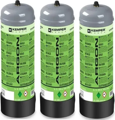 Image de Lot de 3 Bouteilles de gaz Argon pur 110 Bar 2.2 Litres Jetable Soudage MIG KEMPER