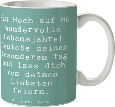 Produktbild von Mr. & Mrs. Panda Keramiktasse Spruch 86. Geburtstag - Meeresbrise - Geschenk, Happy Birthday, Pott, Tasse, Kaffeebecher, Geburtstagsgeschenk, Kaffeetasse, 86 Jahre, Liebe