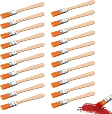 Imagen del producto de 20 pinceles pequeños de plástico para decoración. Pinceles de retoque con cerdas suaves de 0,5 pulgadas y mango de madera, ideales para retocar paredes, puertas, vallas, muebles y trabajos de artesanía