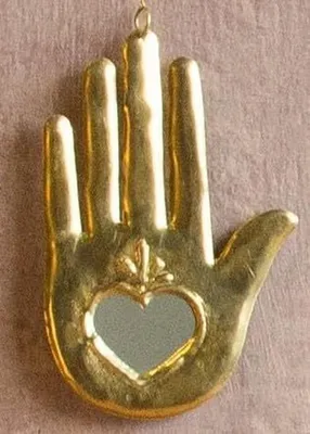 Image de Miroir de poche en laiton doré, unique, fabriqué à la main
