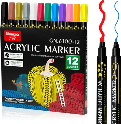 Produktbild von 12 Farbige Acryl Marker Stifte Set, Dual Tip Stifte Acrylstifte Marker Pens Acryl Stein Stift Wasserdichte Doppelte Spitze Stein Malerei Multi Mark Stein Malerei