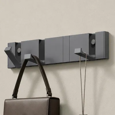 Produktbild von doporro Garderobenhaken Wand Moderne Wandgarderoben aus Aluminium Garderobenleiste klappbar kleiderhaken mit 4 Beweglichen Haken Wandhaken Grau