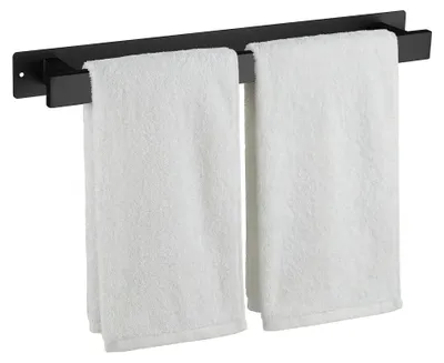 Zdjęcie produktu dla Wieszak na ręczniki, 50 cm, czarny, stal nierdzewna - montaż za pomocą taśmy samoprzylepnej lub śrub