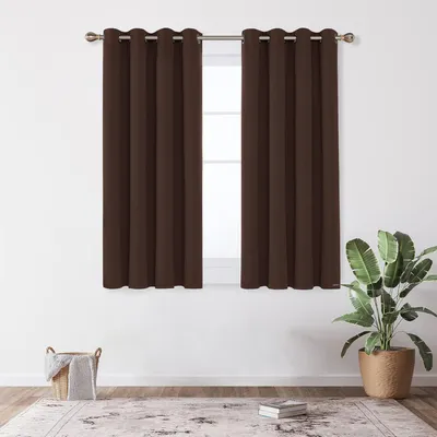 Productafbeelding van Verduisteringsgordijn, gordijn voor de woonkamer, thermogordijn, met oogjes, 138x117 cm, donkerbruin, set van 2